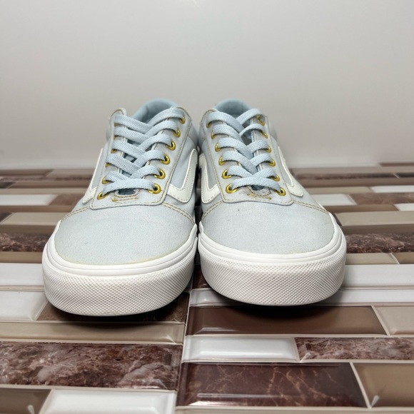 Vans Old Skool Shoe Light Blue with gold eyelet, gold stitching. Women Size 9.5 - Picture 8 of 13